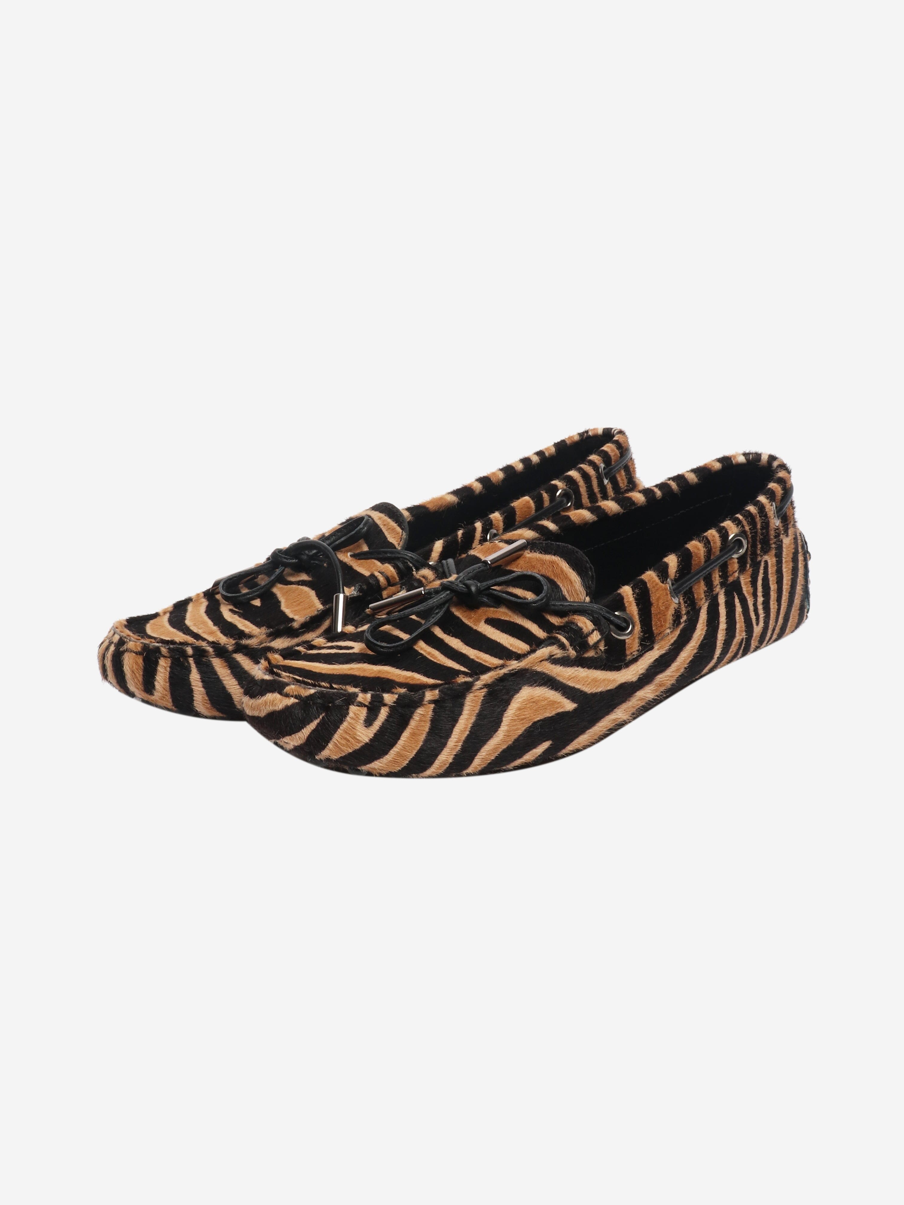 Brown tiger print pony hair Gommino loafers - size EU 38.5 (UK 5.5) Flat Shoes Tods 