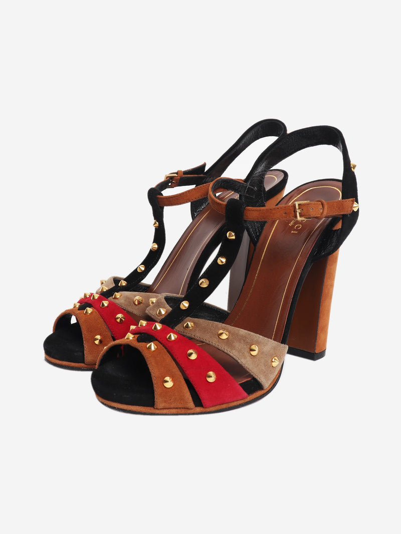 Multicolour suede studded heeled sandals - size EU 38.5 Heels Gucci 
