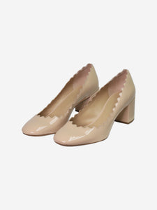 Chloe Beige scallop trimmed patent pumps - size EU 40