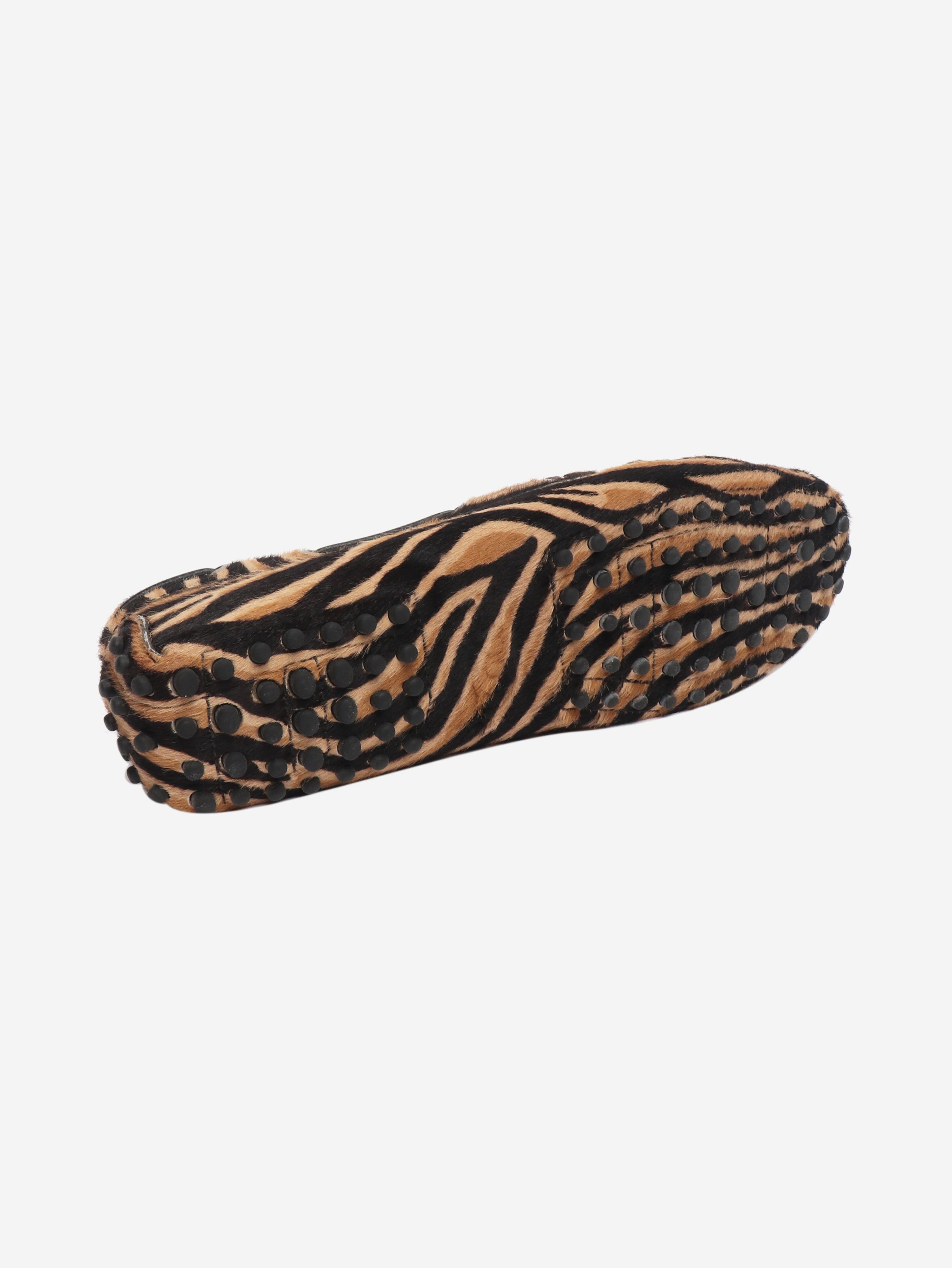 Brown tiger print pony hair Gommino loafers - size EU 38.5 (UK 5.5) Flat Shoes Tods 