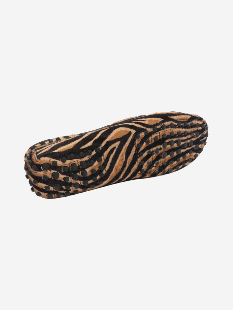 Brown tiger print pony hair Gommino loafers - size EU 38.5 (UK 5.5) Flat Shoes Tods 
