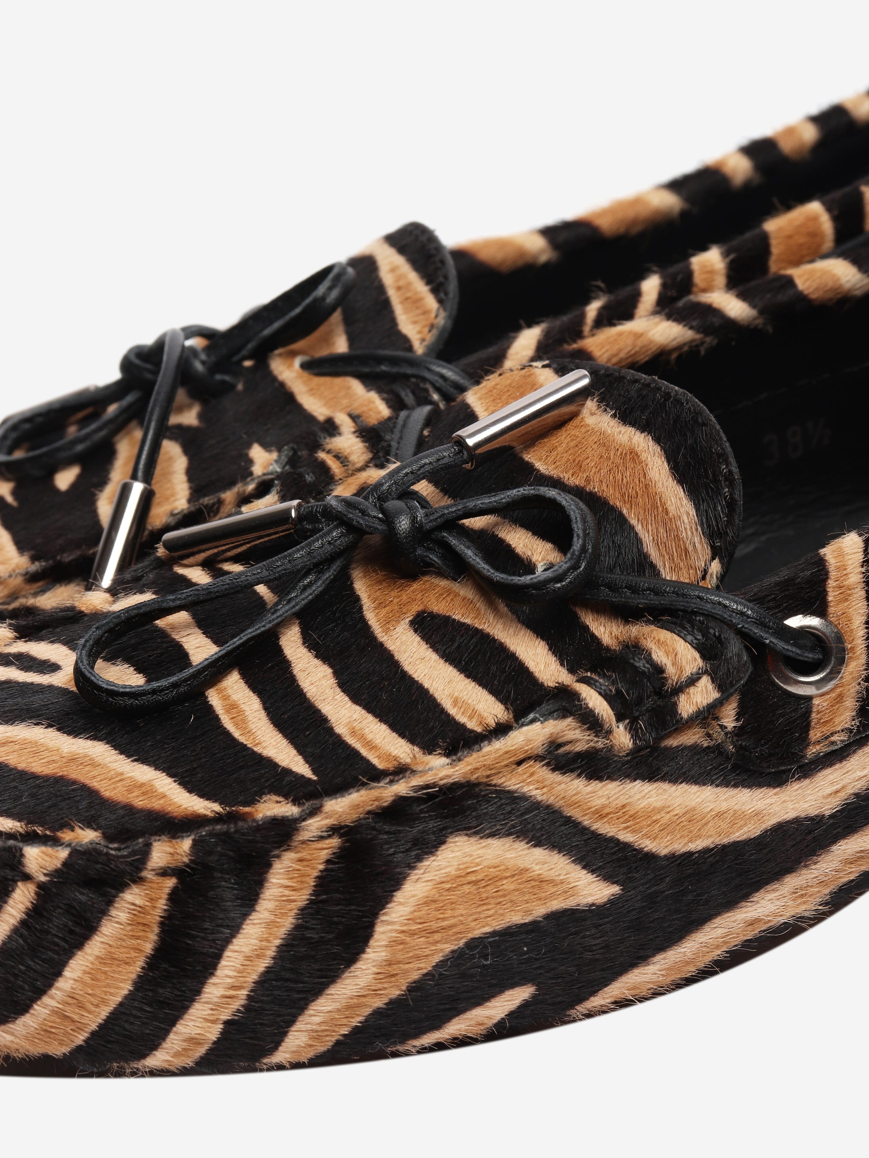 Brown tiger print pony hair Gommino loafers - size EU 38.5 (UK 5.5) Flat Shoes Tods 
