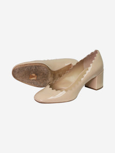 Chloe Beige scallop trimmed patent pumps - size EU 40