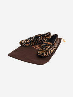 Brown tiger print pony hair Gommino loafers - size EU 38.5 (UK 5.5) Flat Shoes Tods 