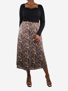 Reformation Brown floral printed midi skirt - size US 10