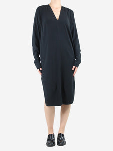 Rick Owens Black v-neck midi dress - size UK 10