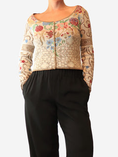 Multi lurex round neck knit button down