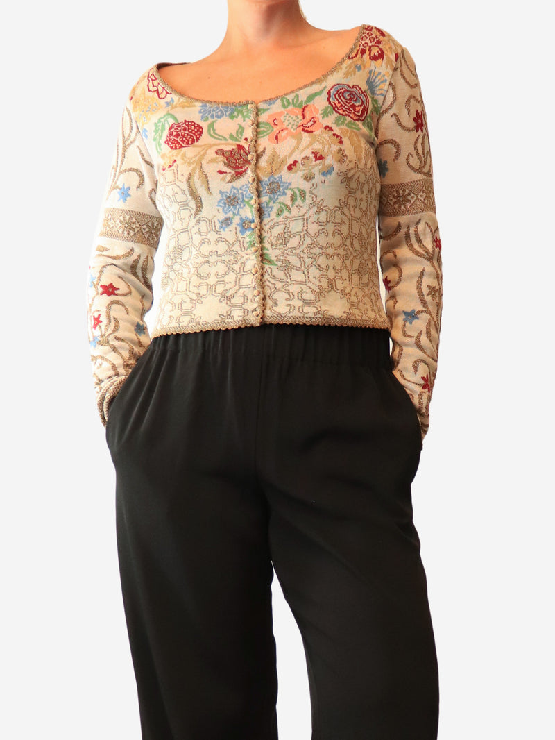 Multi lurex round neck knit button down