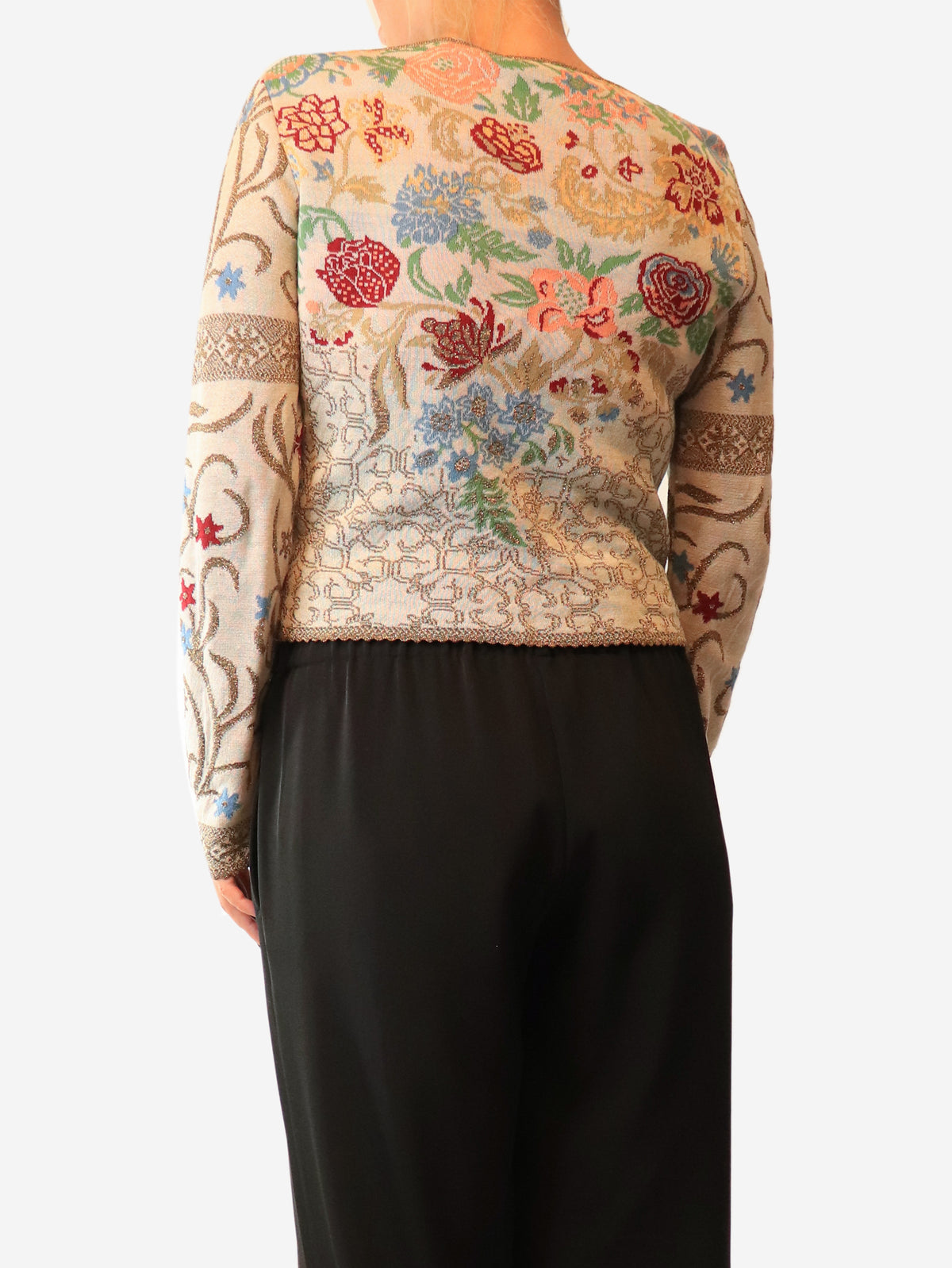 Multi lurex round neck knit button down