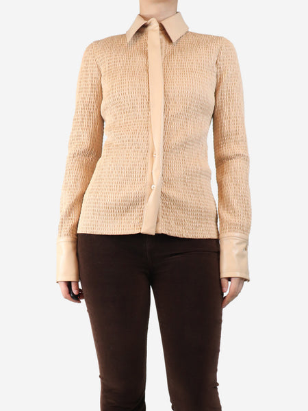 Beige shirred pleather shirt - size M product image