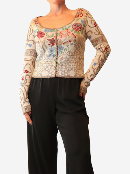 Multi lurex round neck knit button down product image