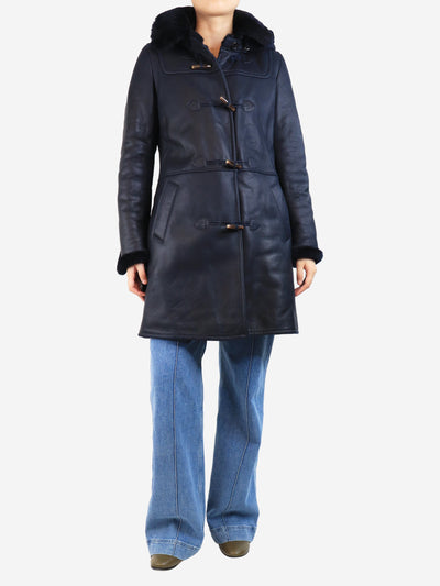 Navy blue leather hooded duffle coat - size UK 10 Coats & Jackets Fratelli Rossetti 