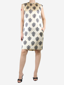 Celine Cream floral-printed silk midi dress - size UK 12