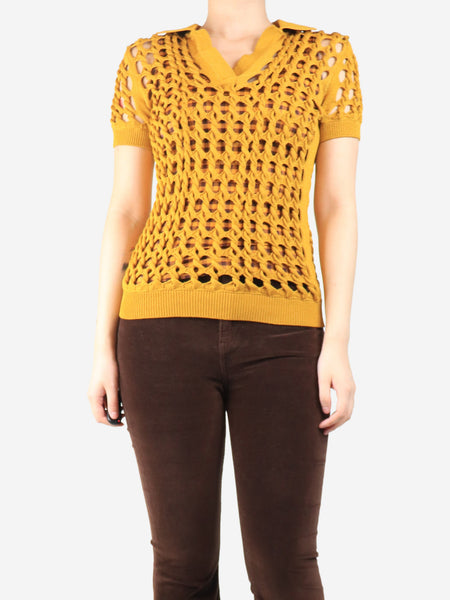 Honey mustard crochet-knit polo shirt two piece - size UK 10 product image
