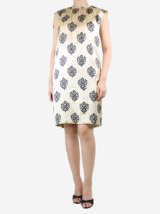 Celine Cream floral-printed silk midi dress - size UK 12