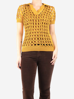 Honey mustard crochet-knit polo shirt two piece - size UK 10 Sets Fendi 
