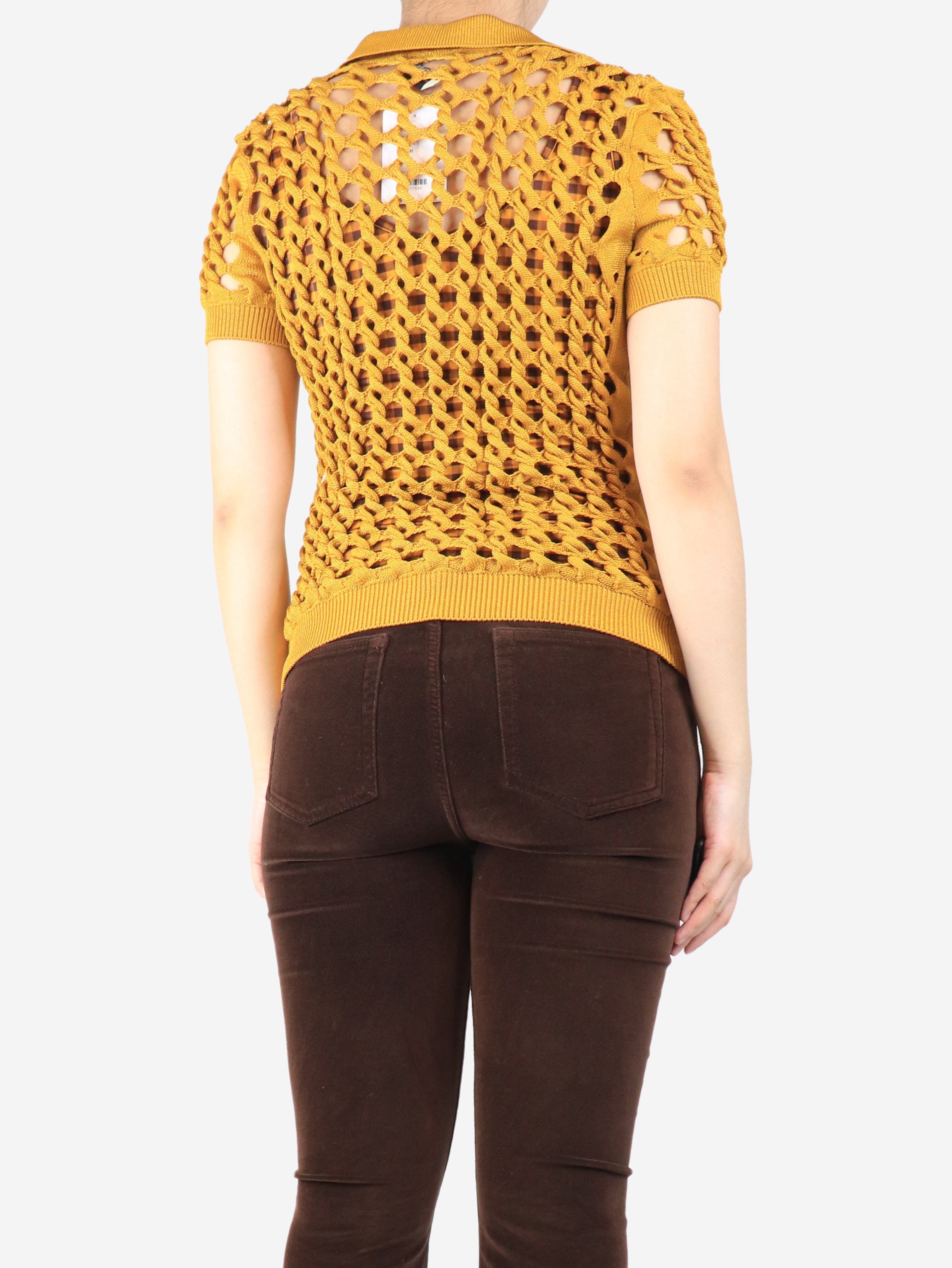 Honey mustard crochet-knit polo shirt two piece - size UK 10 Sets Fendi 