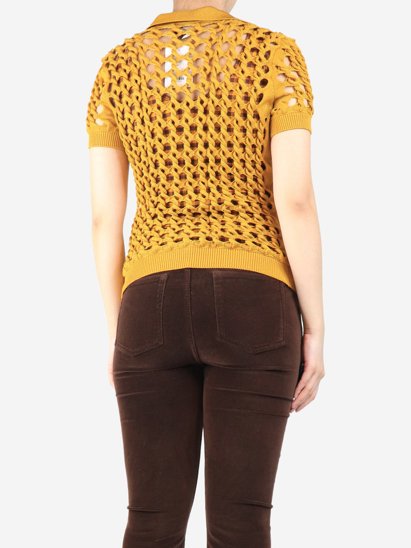 Honey mustard crochet-knit polo shirt two piece - size UK 10 Sets Fendi 