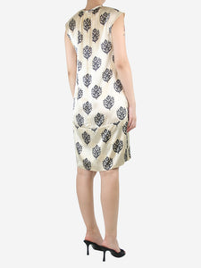 Celine Cream floral-printed silk midi dress - size UK 12