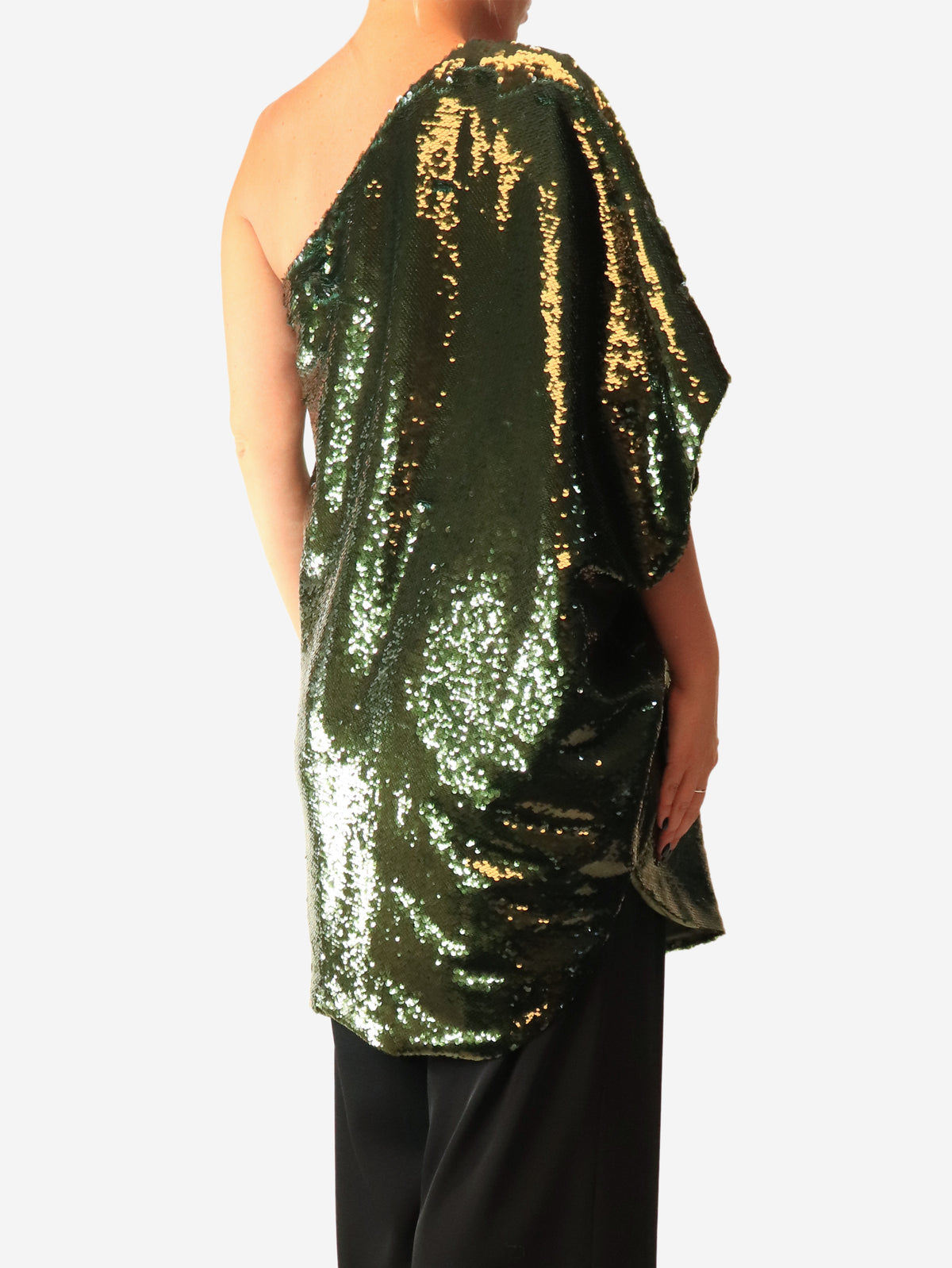 Green Sequin one-shoulder mini dress - size M
