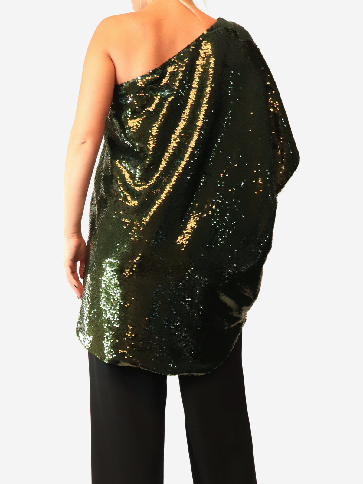 Green Sequin one-shoulder mini dress - size M