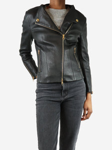 Louis Vuitton Black leather biker jacket - size UK 10