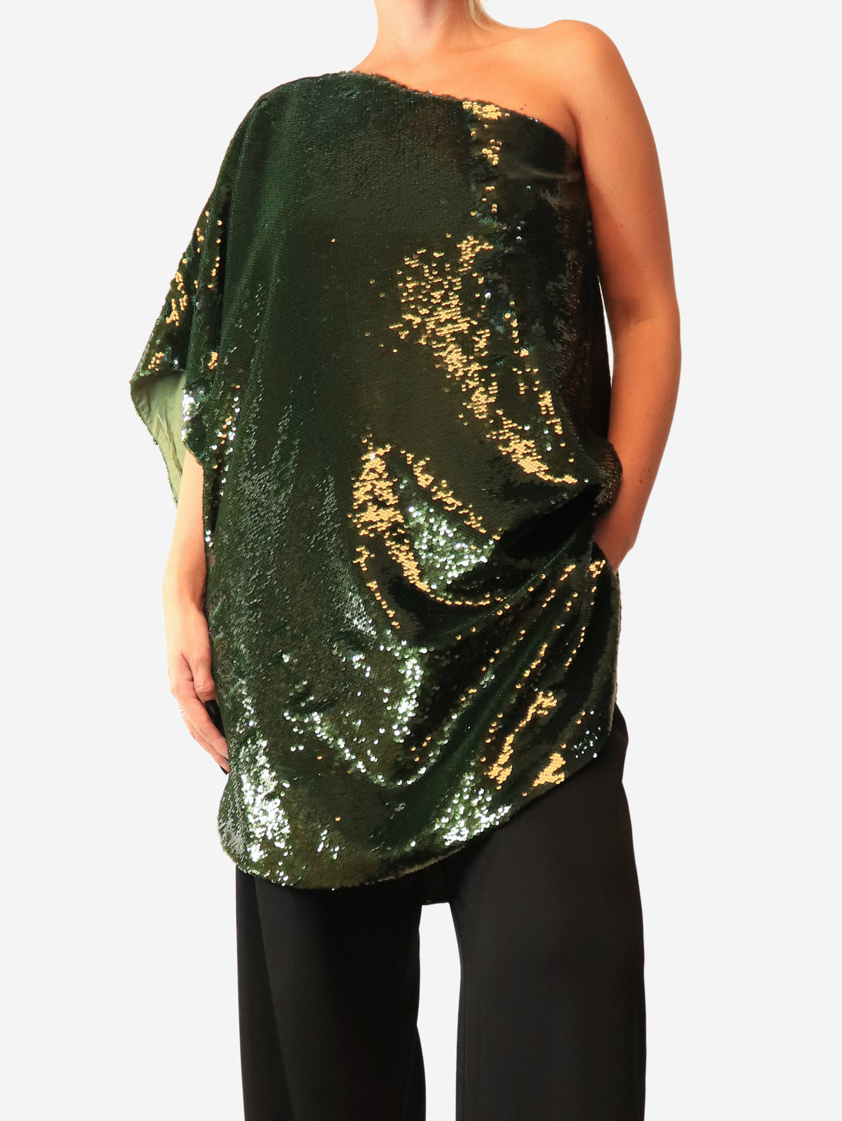 Green Sequin one-shoulder mini dress - size M