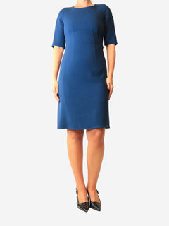 Navy double-face sheath midi dress - size UK 10