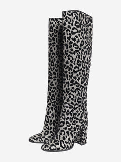 Black and silver lurex-leopard knee-high boots - size EU 40 Boots Dolce & Gabbana 