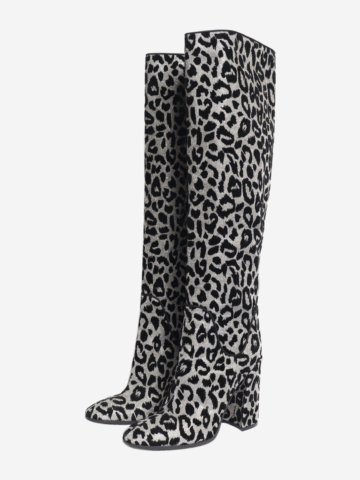Black and silver lurex-leopard knee-high boots - size EU 40 Boots Dolce & Gabbana 
