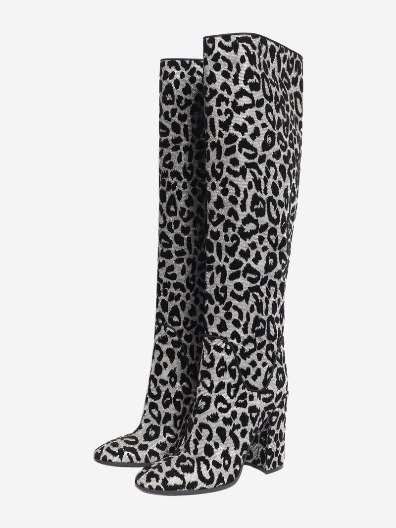 Black and silver lurex-leopard knee-high boots - size EU 40 Boots Dolce & Gabbana 