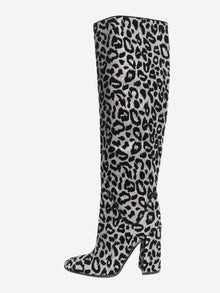 Black and silver lurex-leopard knee-high boots - size EU 40 Boots Dolce & Gabbana 