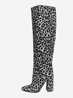 Black and silver lurex-leopard knee-high boots - size EU 40 Boots Dolce & Gabbana 