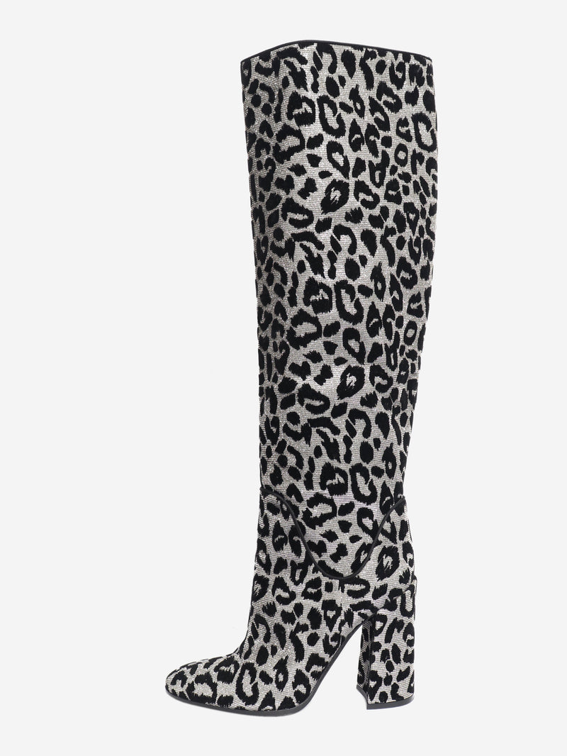 Black and silver lurex-leopard knee-high boots - size EU 40 Boots Dolce & Gabbana 