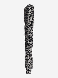 Black and silver lurex-leopard knee-high boots - size EU 40 Boots Dolce & Gabbana 