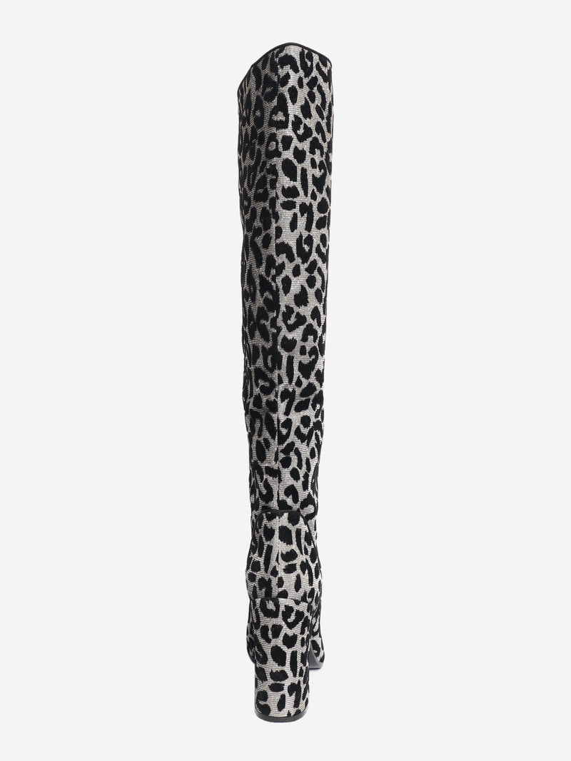 Black and silver lurex-leopard knee-high boots - size EU 40 Boots Dolce & Gabbana 
