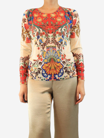 Cream floral fine-knit top - size UK 14 Tops Etro 