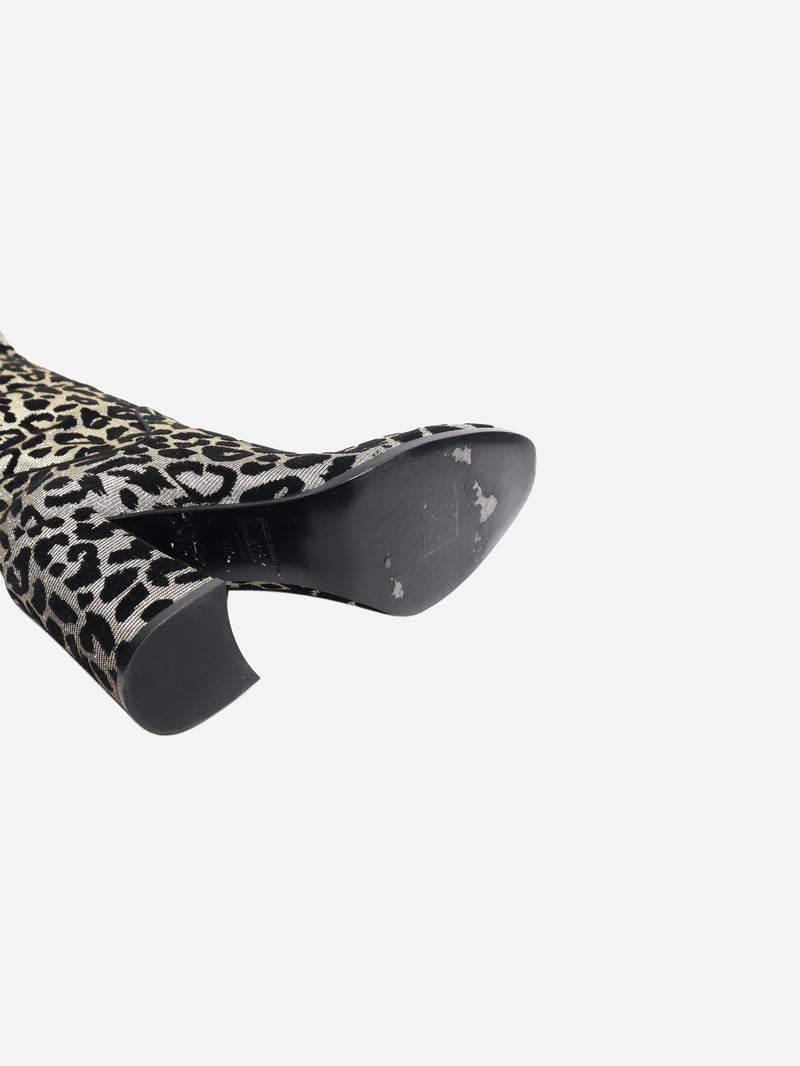 Black and silver lurex-leopard knee-high boots - size EU 40 Boots Dolce & Gabbana 
