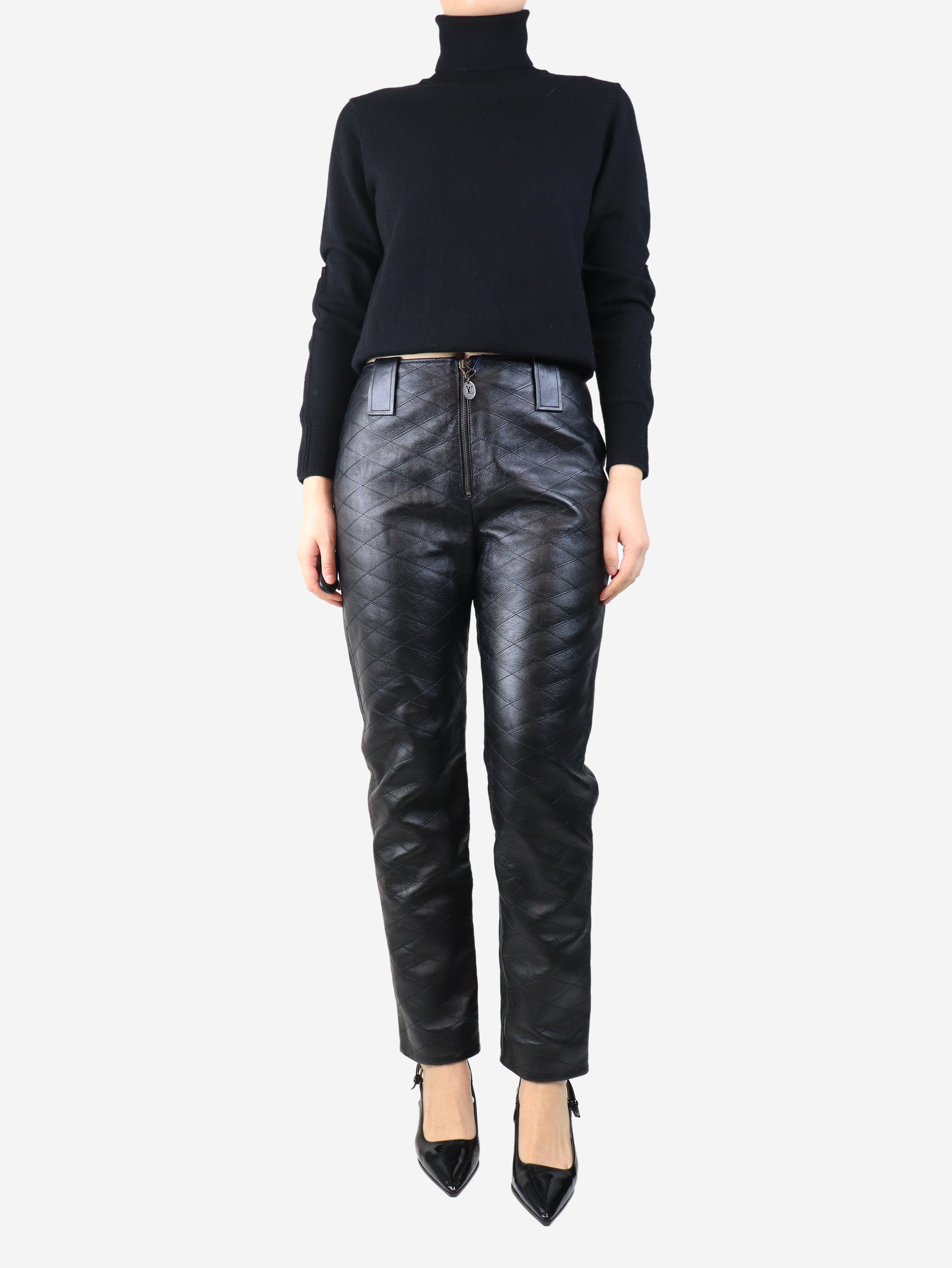 Black leather quilted trousers - size UK 12 Trousers Celine 