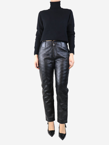 Black leather quilted trousers - size UK 12 alternate image