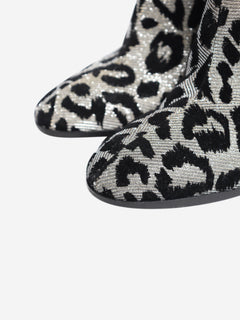 Black and silver lurex-leopard knee-high boots - size EU 40 Boots Dolce & Gabbana 