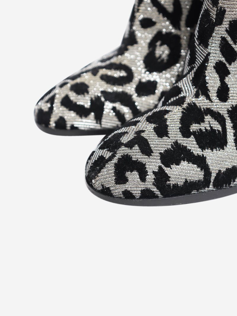 Black and silver lurex-leopard knee-high boots - size EU 40 Boots Dolce & Gabbana 