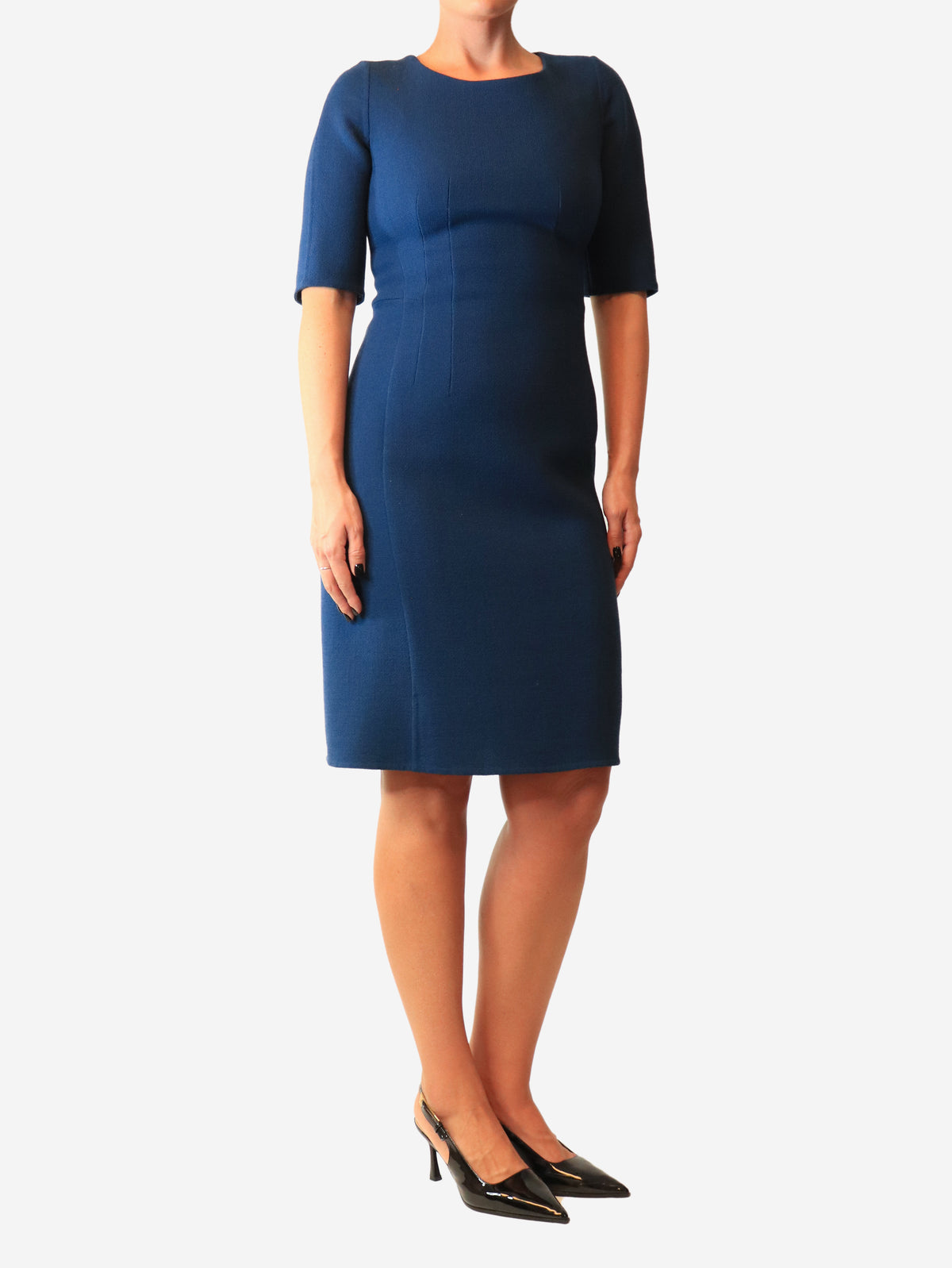 Navy double-face sheath midi dress - size UK 10