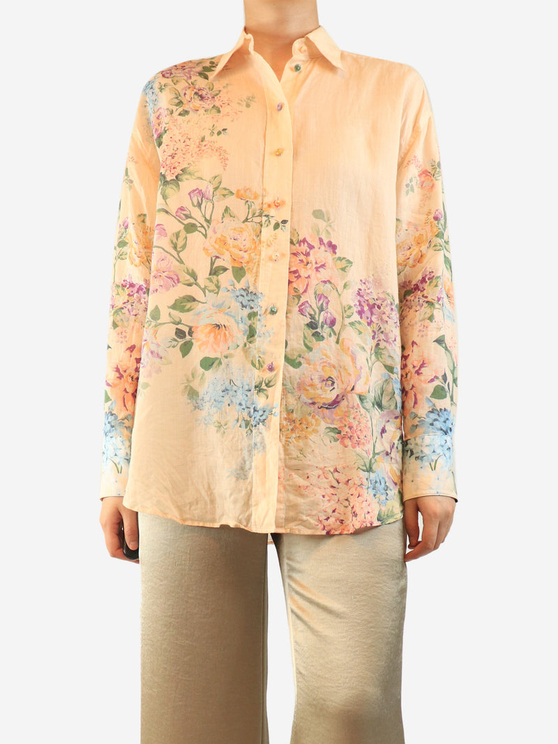 Peach floral ramie shirt - size UK 8 Tops Zimmermann 
