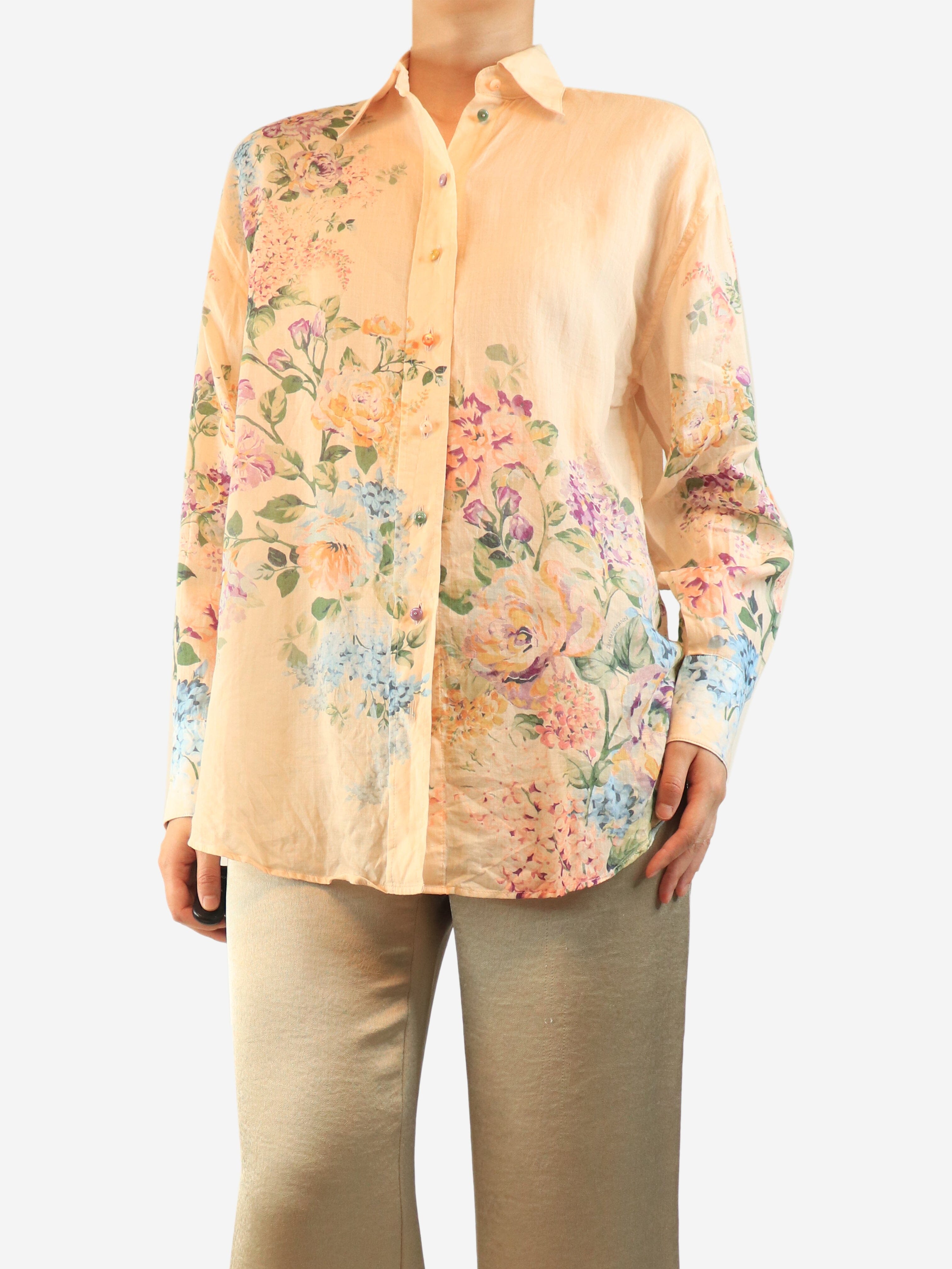 Peach floral ramie shirt - size UK 8 Tops Zimmermann 