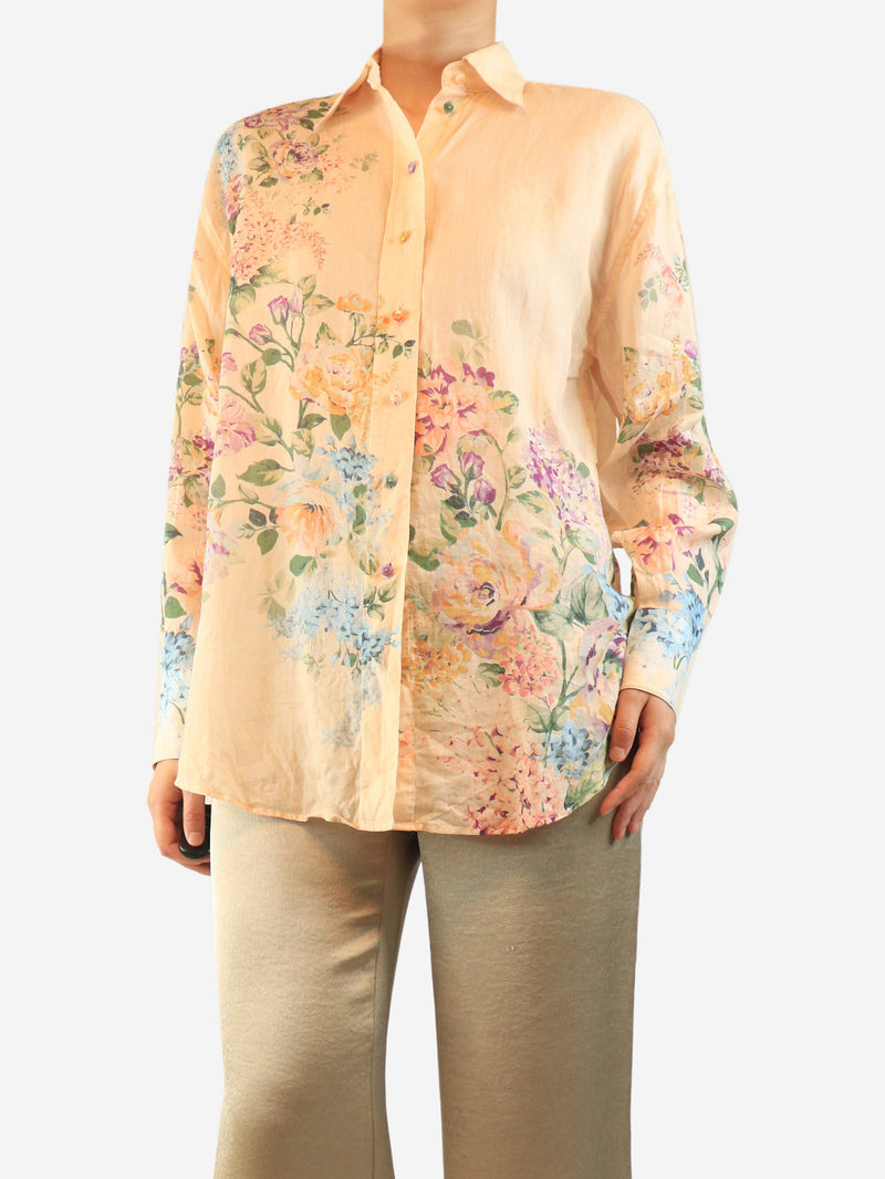 Peach floral ramie shirt - size UK 8 Tops Zimmermann 