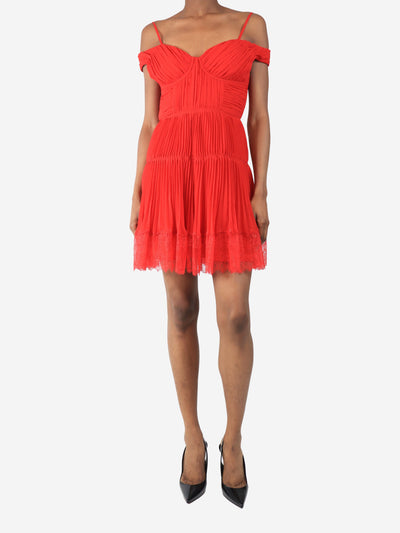 Red pleated lace mini dress - size UK 8 Dresses self-portrait 