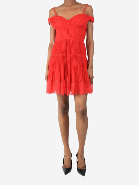 Red pleated lace mini dress - size UK 8 product image