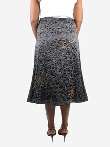 Haat Issey Miyake Black embroidered midi skirt  - size UK 14