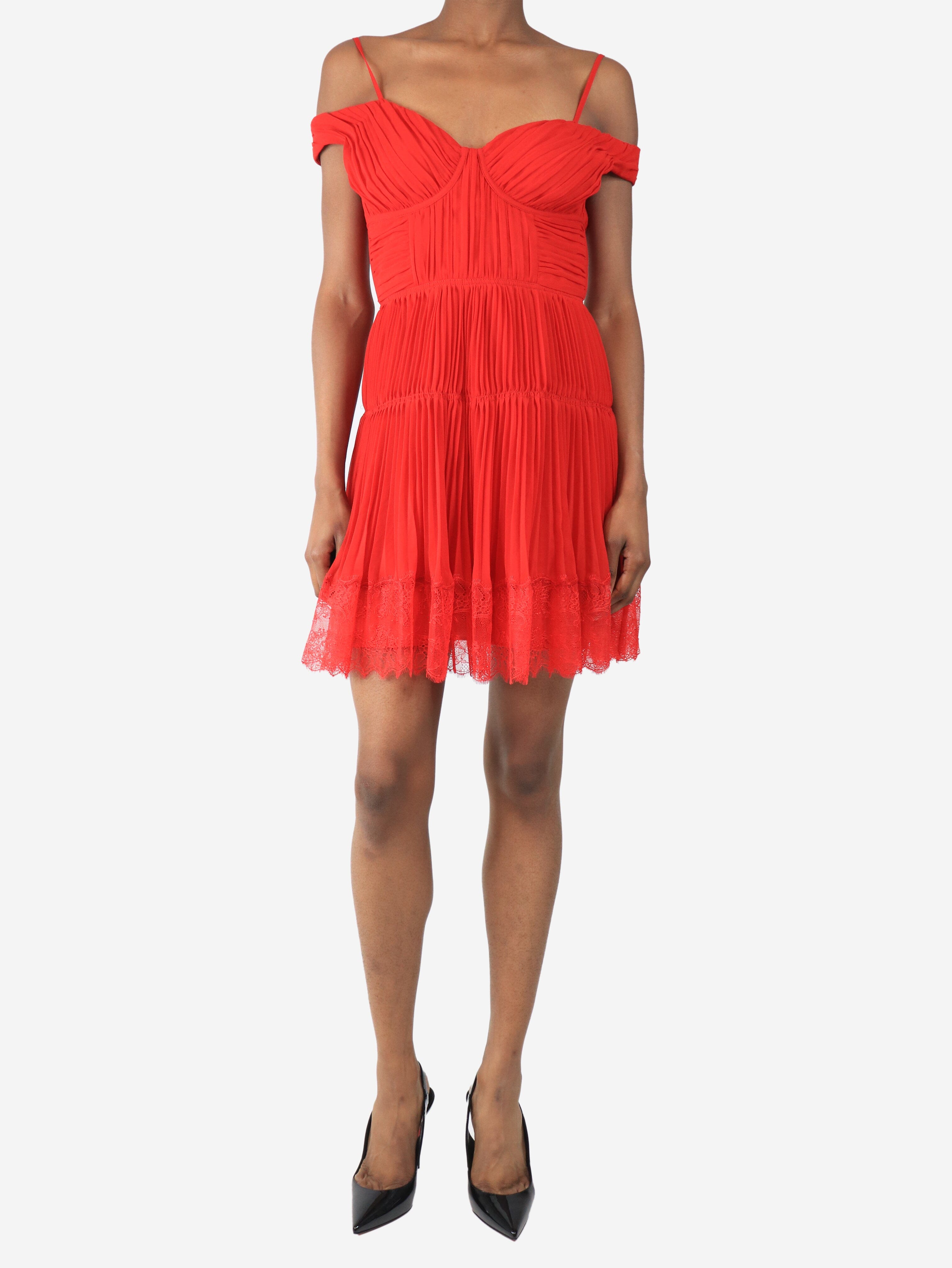 Red pleated lace mini dress - size UK 8 Dresses self-portrait 